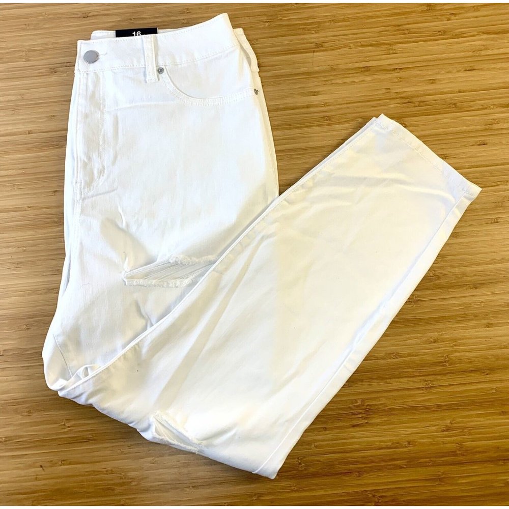 Fashion Nova Jeans Women Size 16 W32 White High Waist  Distressed Stretch DP9845
